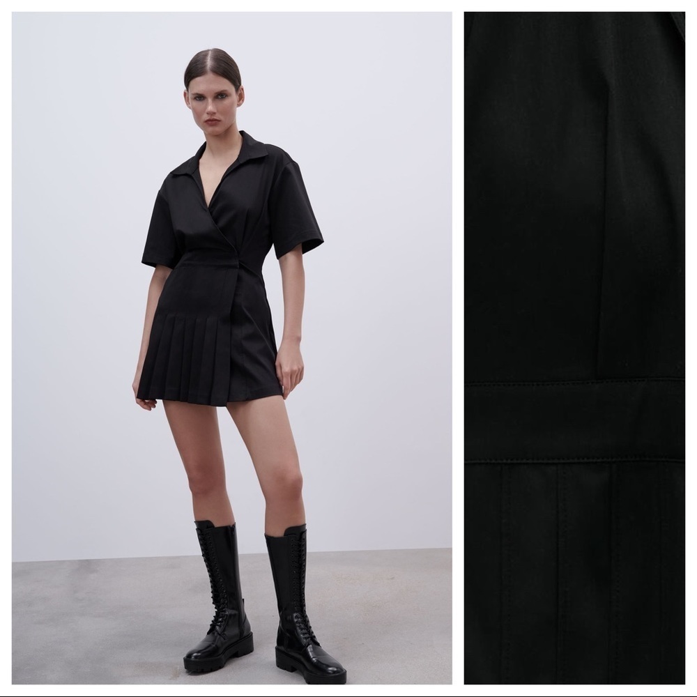 🌹NWT Zara Black Stretch Poplin Mini Dress Size S